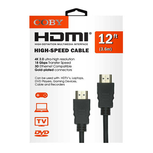 Coby 12Feet High Speed HDMI Cable for DVD TV XBOX PS4, 1 Ea